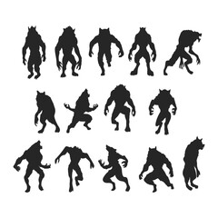 Illustration of a howling werewolf silhouette, Vector wolfman 