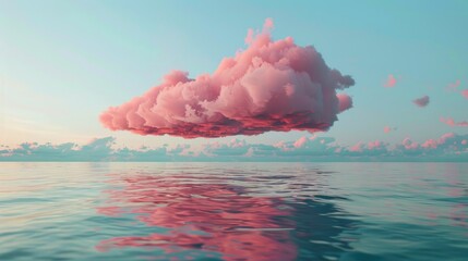 Pink Cloud Floating Above The Sea.