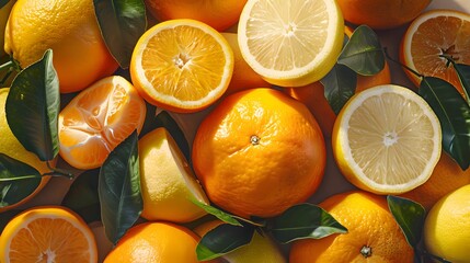 Summer fruit background. Oranges and lemons
 - obrazy, fototapety, plakaty