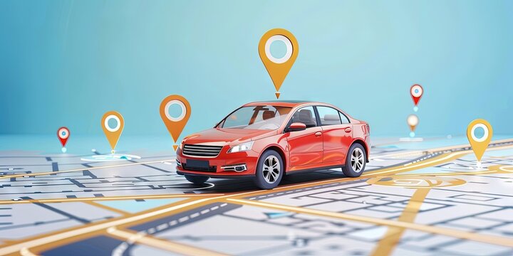 Car driving on digital map with GPS enable to help with navigation via the internet