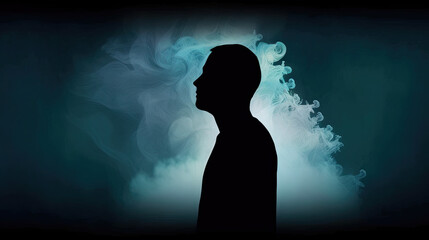 mental health awareness , a man in depression with smoke background, Self care, love, acceptance concept.Mental health issue, feeling of frustrated, anxiety, 13 may, 