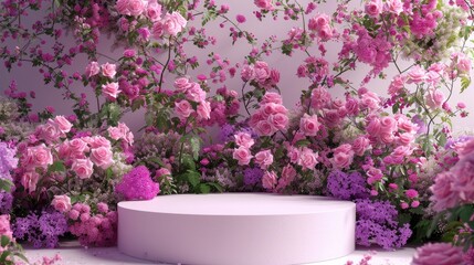 Podium Background Flower Rose Product Pink 3D Spring Table Beauty Stand Display Nature White. Garden Rose Floral Summer Background Podium Cosmetic Valentine Easter Field Scene Gift Purple Day Romantic