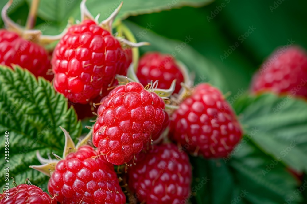 Poster raspberry harvest. background with selective focus and copy space