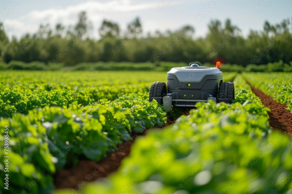 Poster modern farm with robots. background with selective focus and copy space