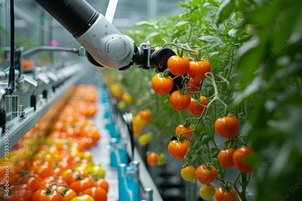 Aufkleber modern greenhouse with robots. background with selective focus and copy space