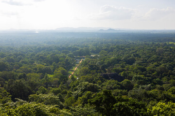Views looking over the gardens from the top of Sigiriya rock fortress, in the Dambulla in the Central Province, Sri Lanka