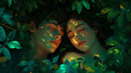 Adam and Eve in the Garden of Eve - obrazy, fototapety, plakaty