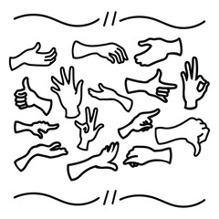 Vector line art halftone hand gesture as a collage graphic element. Vintage grunge punk sleeve pattern sticker. Retro trendy doodle hand drawn vector illustration for poster, Social media, Business ba