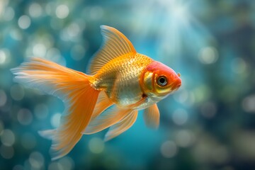 Fototapeta premium Beautiful goldfish swims in an aquarium