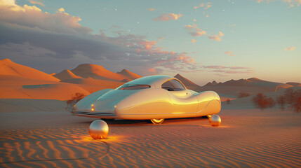 Fototapeta na wymiar Retro futuristic car in the desert