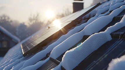 Snow-Covered Solar Panel Solar Cells On The Roof Of A House