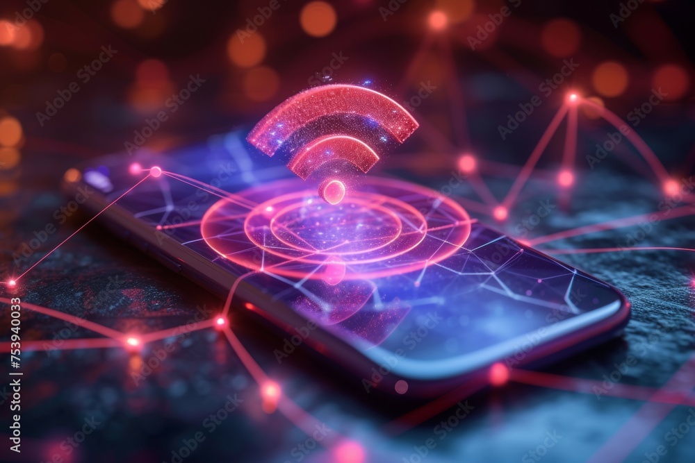 Poster wi-fi signal concept. backdrop with selective focus and copy space