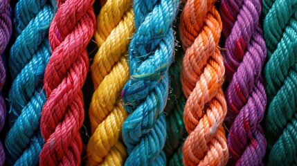 Team Rope Diverse Strength Connect Partnership Together Teamwork Unity Communicate Support. Strong Diverse Network Rope Team Concept Integrate Braid Color Background Cooperation Empower Power