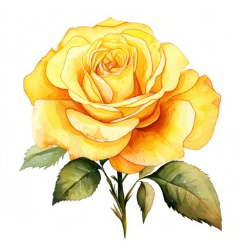 Hand drawn beautiful yellow rose flower watercolor, isolated on white background, clip art