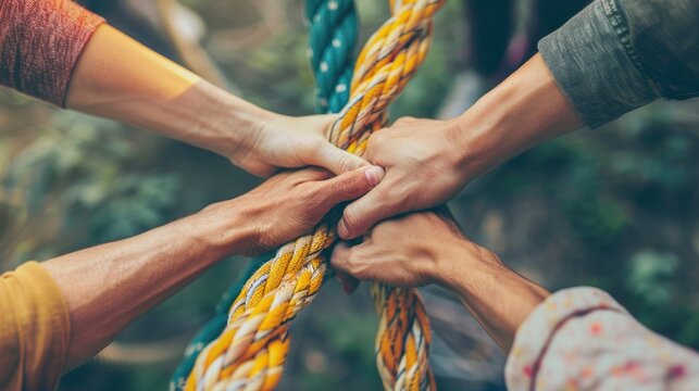 Team Rope Diverse Strength Connect Partnership Together Teamwork Unity Communicate Support. Strong Diverse Network Rope Team Concept Integrate Braid Color Background Cooperation Empower Power