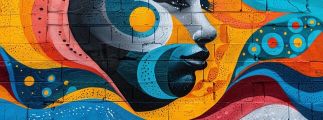A captivating portion of a street mural presenting a detailed, stylized eye amidst a vibrant abstract background.