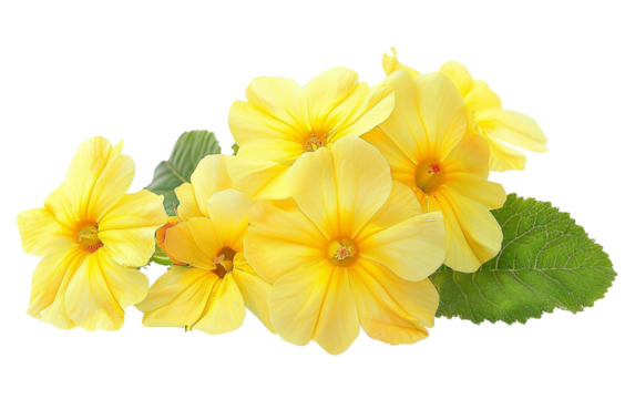 Yellow Primrose Vibrant Clustered Blooms Isolated on Transparent Background PNG.