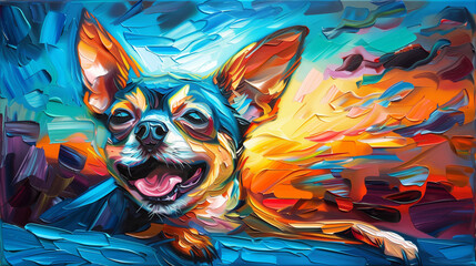 Horizontal oil painting of a Chihuahua. Generative AI