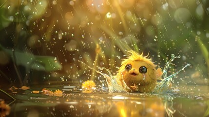 With a delighted squeal, the adorable creature splashes in a puddle, sending ripples of joy through...