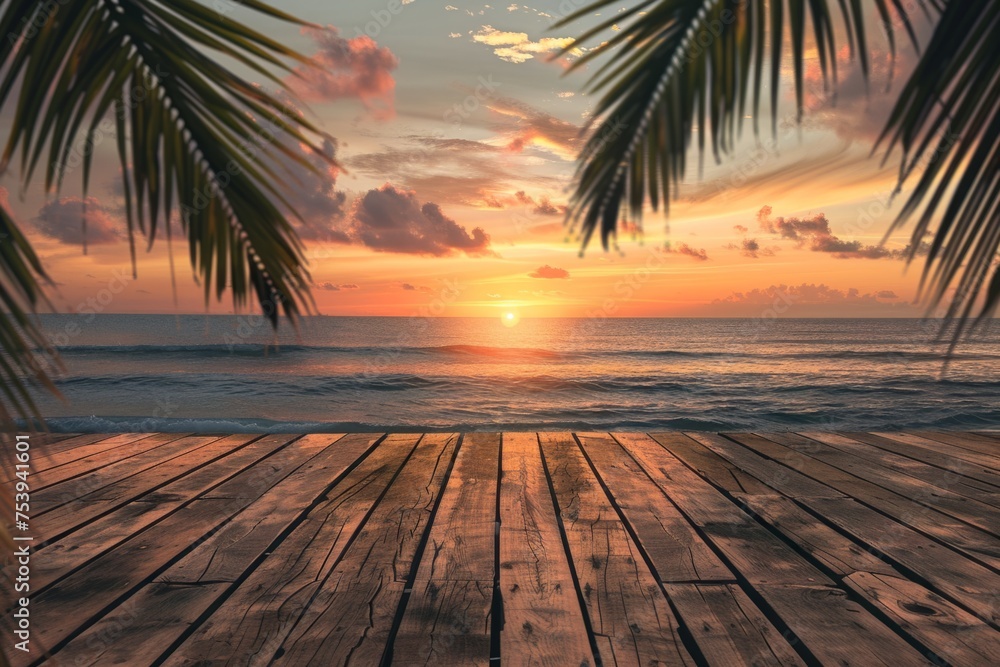 Poster product display backdrop in the style of tropical beach sunset generative ai