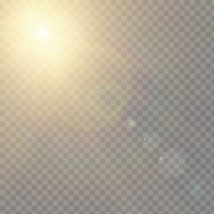 Fototapeta premium Overlay of sunlight rays isolated on a black background, designed for overlay purposes. The transparent sunlight effect is created using a special lens flash, resulting in a radiant light.