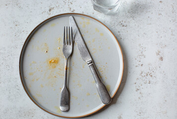 Empty, smeared plate after a meal has been eaten.