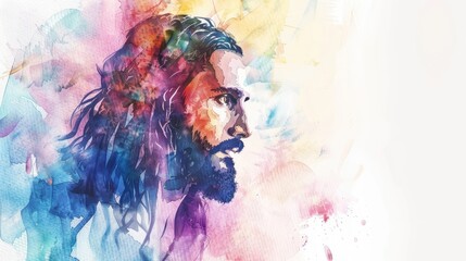 Watercolor Portrait Of Jesus Christ With Copy Space for the Text