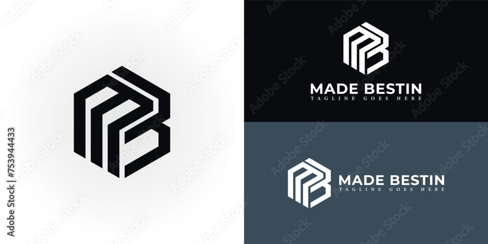 Poster abstract initial letter mb or bm logo in black color isolated in multiple background colors. the log