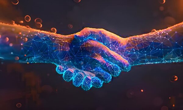 A hand is shaking another hand in a digital image 4K Video