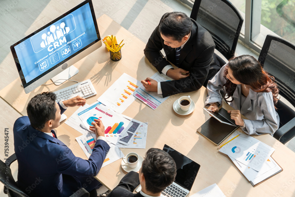 Poster customer relationship management system on modish computer for crm business and enterprise