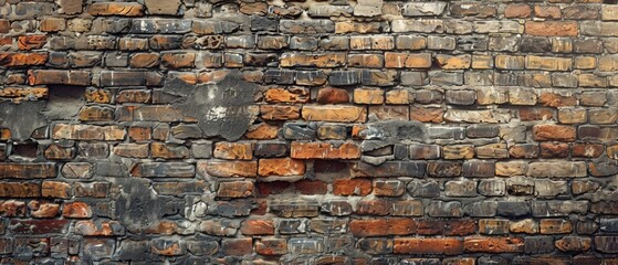 Textured old brick wall with varying patterns and colors