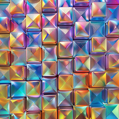 Colorful, holographic, geometric cubes with an iridescent pattern and metallic texture for technological background or wallpaper.