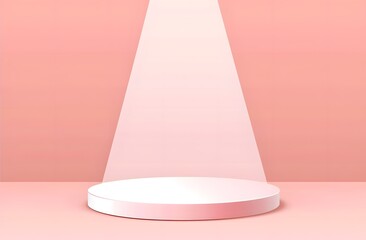 Pink background with a white round podium in the center