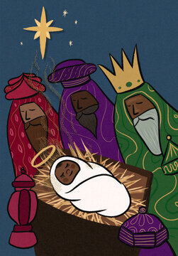 Three kings visit the Baby Jesus
