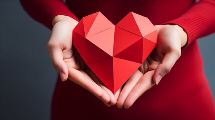 a person holding a red paper heart
