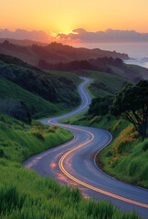 Sunrise Over Serpentine Country Road