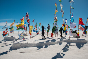 Banderas del mundo en Salar de Uyuni, Bolivia - obrazy, fototapety, plakaty