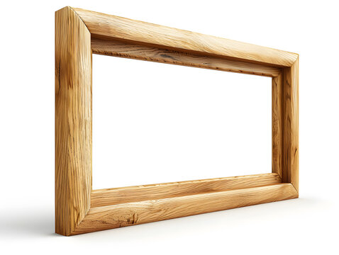 A rectangular wooden picture frame made from hardwood plank with a white background. The frame is varnished for a polished finish, perfect for displaying art or photos on a shelf