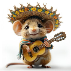 cute mexican mouse serenading with guitar, cinco de mayo celebration concept, mexican culture