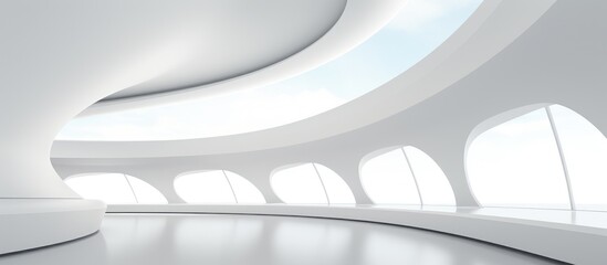 A large, white room is filled with natural light streaming in through numerous windows. The modern architecture emphasizes brightness and openness in this interior space.