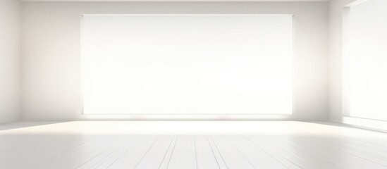 This illustration depicts an empty room with white walls and a white floor, illuminated by sunlight. The room appears clean and minimalistic, with no furniture or decor present.