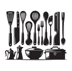 Kitchen tools silhouette vector collection
