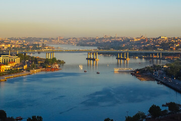 bosphorus golden horn historical peninsula evening lights maritime traffic