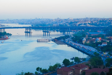 bosphorus golden horn historical peninsula evening lights maritime traffic