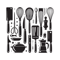 Kitchen tools silhouette vector collection
