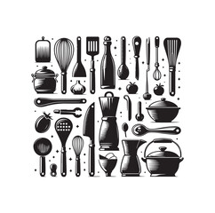 Kitchen tools silhouette vector collection
