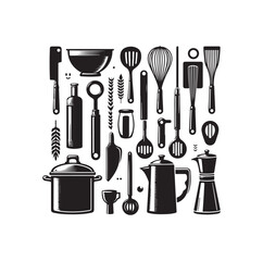 Kitchen tools silhouette vector collection
