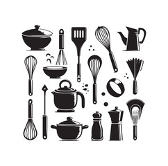 Kitchen tools silhouette vector collection
