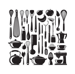 Kitchen tools silhouette vector collection
