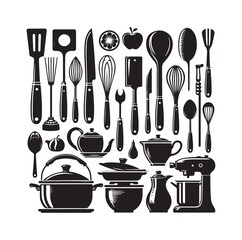 Kitchen tools silhouette vector collection
